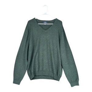 Brooks Brothers Men’s L Large Green Extra Fine Merino Wool V Neck Sweater Casual